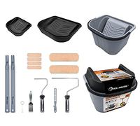 ROLLINGDOG Lot de 16 rouleaux de peinture avec tige d'extension segmentée extensible, comprend seau, plateau, couvercle de rouleau de peinture en microfibre, pinceau, barre d'agitation et ouvre-boîte