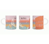 RollitPop Ensemble tasse à café 80 ml avec soucoupe - Villes italiennes illustrées et Lineart Hellolines, idée cadeau et design de collection, fabriqué en Italie (Rome)