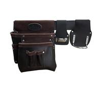 Rolson 68865 Pochette à Outils en Cuir Pleine Fleur avec Ceinture, Ruban adhésif et Porte-Marteau, Marron, 40,6 cm