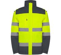 Roly Workwear HV9304 | Epsylon Parka Hi-Viz avec bandes réfléchissantes - Couleur : Lead 23/Fluor Yellow 221 - Taille : XXL
