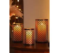 Romadedi Bougeoir Photophore Noir - Lot de 3 Lanterne Métal Porte Bougie Pilier Orientale Marocaine Design Decoration pour Maison Salle Interieur Deco 13/16/20cm