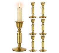 Romadedi Bougeoirs Vintage pour Bougies Bâtons, Lot de 6, Couleur Or, 14 cm | Finition laiton antique; Parfaits pour la table à manger, le salon, les mariages, Noël et la décoration de l'Avent.