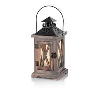 Romadedi Lanterne Bougie Bois Exterieur - 28cm Lanterne Decorative Bougeoir Vintage Decoration Shabby Chic Mariage Intérieure Table Maison Jardin Noel, Marron
