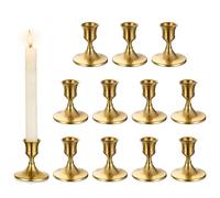 Romadedi Lot de 12 bougeoirs dorés pour bougies de table, petit porte-bougie en métal, vintage, moderne, décoration pour mariages, tables, Noël, Avent, salon, couronne de l'Avent