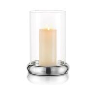 Romadedi Photophore avec Plateau en métal argenté et Cylindre en Verre | Pour bougie cylindrique, structure coupe-vent adaptée à la table, au salon, au mariage et aux fêtes
