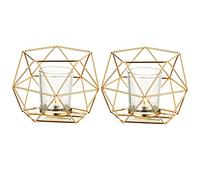 Romadedi Photophore Bougie Doré Bougeoir - Lot de 2 Bougeoirs Mariage Centre de Table pour Bougies Chauffe-plat Géométrique Design Moderne de Anniversaire Maison Décoration Métal