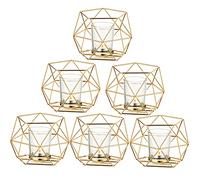 Romadedi Photophore Bougie Doré Bougeoir - Lot de 6 Bougeoirs Mariage Centre de Table pour Bougies Chauffe-Plat Géométrique Design Moderne de Anniversaire Maison Décoration Métal