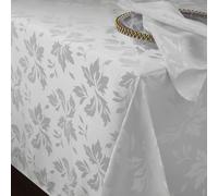 Romanstile Grande Nappe Blanche Rectangulaire 150x350cm, Élégance en Jacquard Floral,Imperméable et Anti-Taches, Idéale pour Tables de Mariage, Réunions Familiales et Banquets Luxueux,Restaurant,Noel