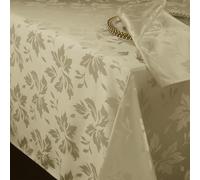 Romanstile Grande Nappe Rectangulaire Beige 150 x 350 cm,Élégance en Jacquard Floral, Résistante aux Taches,pour Réveillon,Nouvel an,Pâques, Repas de Fête des Mères,Extérieur Lors de Printemps et Été