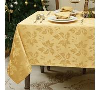 Romanstile grande Nappe Rectangulaire Doré 150 x 300 cm - Design Luxueux en Jacquard Floral,Imperméable et anti tache, Idéale pour Célébrations de Noël,Repas de Nouvel An et Soirées de Réveillon,Hotel