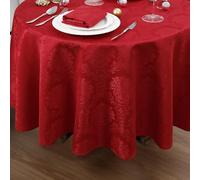Romanstile Grande Nappe Ronde 200 cm Rouge Jacquard Anti Tache, Résistante aux Éclaboussures, Table Élégante pour Buffet, Fête de Noël, Réception et Déjeuner Extérieur