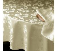 Romanstile Grande Nappe Ronde Beige 200 cm - Élégante en Jacquard Floral, Impermeable,Anti Taches, pour Pâques, Repas en Jardin, Printemps, Dîners en Extérieur, Idéale pour Fêtes de Mère et de Père