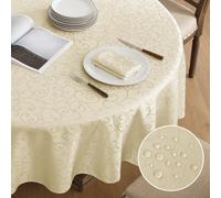 Romanstile Nappe Beige Ronde 100 cm de Diamètre Jacquard Nappe Anti Tache Tissu Lavable,Résistant à l'eau Decoration de Moderne Table pour Paques,Fete,Anniversaires,Mariage,Salon,Extérieurs,Jardin