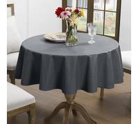 Romanstile Nappe de table en toile cirée, ronde 140 cm avec ourlet, aspect lin anthracite, pour l'extérieur, résistante aux intempéries, imperméable, essuyable, nappe de jardin, table cloth pour