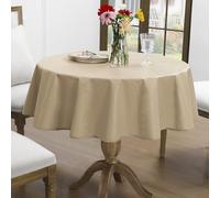 Romanstile Nappe en toile cirée ronde 140 avec ourlet, aspect lin, pour extérieur, résistante aux intempéries, imperméable, lavable, pour extérieur, balcon, table basse, terrasse, lin naturel