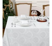 Romanstile Nappe Noël Blanche rectangulaire 140x240 en Jacquard antitache | Nappes de table imperméables,grande table élégante pour Noël,anniversaire,Nouvel An,adaptées à l'intérieur,tissu lavable