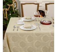 Romanstile Nappe Rectangulaire 140x180 cm Beige Jacquard Anti Tache, Résistante aux Éclaboussures, Table Élégante Chic pour 6-8 Personnes, Déjeuners de Famille, Café, Brunch et Repas de Printemps