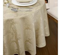 Romanstile Nappe Ronde 140 cm Beige, Jacquard Anti Tache et Lavable, Extérieurs, Grande Décoration Élégante de Table pour Fêtes, Anniversaire, Paques, Jardin et Repas Convivial en Plein Air Printemps