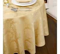Romanstile Nappe Ronde 160 cm Dorée Jacquard Anti Tache, Résistante aux Éclaboussures, Table Élégante pour Buffet, Anniversaire, Déjeuner en Hôtel et Fête de Printemps
