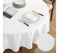 Romanstile Nappe Ronde 180 cm de Diamètre Blanche Jacquard Nappe Anti Tache,Lavable Nappe Tissu Decoration de Grande Table pour Printanier,Paques,Extérieurs,Jardin,Anniversaires,Mariage,Fete,Buffet