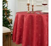 Romanstile Nappe Ronde de Noël 200 cm Rouge, Grande Nappe Anti-Tache ornée d’Un Motif Jacquard de Flocons de Neige et d’étoiles élégantes, Parfaite pour Repas de Famille, Jardin ou fête hivernale