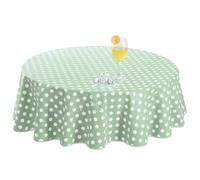 Romanstile Nappe ronde exterieur 100% impermeable jardin 140cm Pois vert et blanc,Nappe 350GSM lavable pvc anti-taches,plastique,pour pique nique, table basse,anniversaire,mariage，fete，barbecue, salle