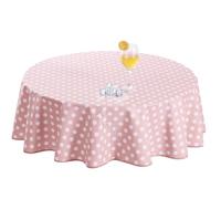 Romanstile Nappe Ronde Toile cirée 140cm Pois Rose et Blanc, 350GSM 100% Impermeable,élégante Nappe Anti-Taches Exterieur PVC,Plastique,pour Fete,Table Basse,Anniversaire,Picnic,Mariage，Barbecue