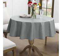 Romanstile - Petite nappe en toile cirée ronde - 120 cm - Gris vinyl - Avec ourlet - Aspect lin - En PVC - Imperméable - Résistant aux intempéries - Pour anniversaire, balcon, jardin, terrasse, café