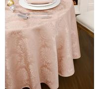 Romanstile Printemps Nappe Ronde 160 cm Rose Extérieurs Anti Tache,Lavable,Résistant à l'eau,Jacquard Décoration Grande Table Élégante pour Fêtes,Paques,Anniversaire,Jardin et Repas en Plein Air