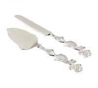 Romantic LOVE Couteau À Gâteau Pelle Serveur Ensemble Gâteau Tarte Et Pâtisserie Serveurs Argenterie Alliage De Zinc Sculpté Rose Poignée Fête De Mariage Thanksgiving Noël (Argenté)