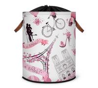 Romantique Paris Tour Eiffel Grand panier à linge panier de rangement panier à linge pliable en tissu avec couvercle à cordon de serrage