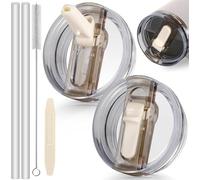 ROMANVIC Stanley Cup Lot de 2 couvercles anti-fuite amovibles pour gobelets de 100 ml avec 2 pailles, 1 brosse à paille et 1 outil de démontage Réutilisables et étanches à la poussière