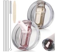 ROMANVIC Stanley Cup Lot de 2 couvercles anti-fuite amovibles pour gobelets de 100 ml avec 2 pailles, 1 brosse à paille et 1 outil de démontage - Couvercle réutilisable