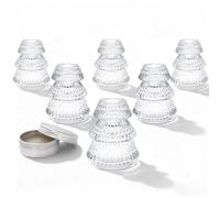 Romcanmy Bougeoir Noël, Lot de 6 Sapin Noël Bougeoir en Verre avec Cire Adhésive, Transparent Rayures Porte Bougie pour Bougies Conique, Élégants Photophore Bougie pour Centre de Table Mariage Fête