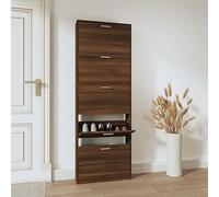 ROMHZKS Armoire à chaussures en bois marron aspect chêne 59 x 17 x 169 cm avec 5 rabats, design inclinable pour couloir et salon, montage facile avec instructions (français non garanti)