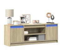 ROMHZKS Meuble TV avec éclairage LED en chêne Sonoma Table basse Commode Meuble TV Banc 139,5 x 34 x 50 cm