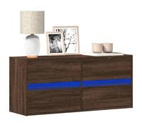 ROMHZKS Meuble TV mural avec éclairage LED marron aspect chêne - Buffet suspendu - Support TV - Commode - Table - 100 x 31 x 45 cm