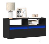 ROMHZKS Meuble TV mural avec éclairage LED - Noir - Support TV - Banc HiFi - 100 x 31 x 45 cm