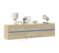 ROMHZKS Meuble TV mural avec LED en chêne Sonoma - Table console avec tiroirs - Meuble TV - Buffet suspendu - 180 x 31 x 45 cm
