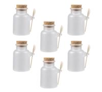 ROMISBABA 6ensembles Lot de Pots de Stockage Transparente avec Bouchon Liège et Cuillère Bois Flacon Portable Rechargeable pour Sel de Bain Poudre et Condiments et Pratique pour Usage