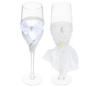 ROMISBABA Flûtes à Vin de Mariage pour Mariés en Verre Élégant Tissu, 1 Paire pour Fête de Mariage ou Soirée Romantique