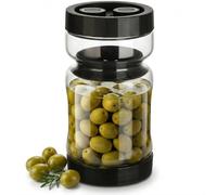 Romon 930ml Pot Cornichon en Verre Hermétique Noir, Bocal en Verre Borosilicaté, Double Paroi Réversible pour Cornichons, Olives et Conservation Alimentaire
