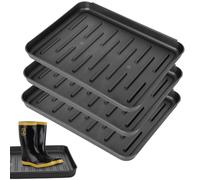 Romon Bac Plastique Rectangulaire, Lot De 3 Pièces Noir en PP, Lavable Et Anti-Saleté, Rebord Surélevé, Idéal pour Chaussures Mouillées, Sales Et Gamelles d'animaux