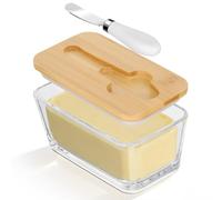 Romon Beurrier, Conteneur À Beurre Transparent, avec Couvercle en Bambou et Couteau, Adapté pour Frigo et Usage Quotidien