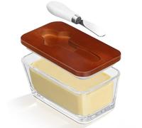 Romon Beurrier, Conteneur À Beurre Transparent, avec Couvercle Marron et Couteau, Adapté pour Frigo et Usage Quotidien