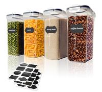 Romon Boite Rangement Cuisine, 2.5L Boite Hermetique Alimentaire, 4 Boîtes Alimentaires Plastique Sans BPA avec Couvercles, Bocaux de Organisation avec 24 Étiquette pour Céréales Farine Aliments Secs