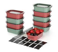 Romon Boites Alimentaires Hermétiques Anti-Fuite avec Couvercles, 10pcs Boite Rangement Plastique, Meal Prep Containers Hermétiques, Utilisables au Micro-ondes et Lave-Vaiselle, 200ml Vertes Rouges