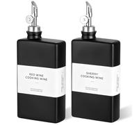 Romon Bouteille Huile Olive, 2PCS 350ML Noir Bouteilles en Verre Carré, Base Anti-Dérapante, Huilier avec Bec Verseur à Gravité, Entonnoir en Silicone, Étiquettes Préimprimées, Pour Cuisine Café Bar