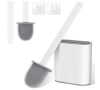 Romon Brosse WC Silicone, Brosse Toilettes WC en Silicone avec Tête en Caoutchouc, Blanche, Support Inclus, Montage Mural Sans Perçage, Idéale pour Salle de Bain et Camping-Car, Accessoires Salle de B