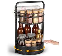 Romon Étagère à épices rotative à 360°, Tourniquet a Epices étages Ajustable Polyvalent Avec Organisateur Placard Cuisine, Porte-Essuie-Tout et Plateau Tournant, pour Bouteilles Hautes et Basses, Noir